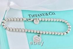 Return To Tiffany Co. Sterling Silver Blue Enamel Mini Heart Bead Bracelet 7