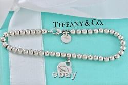 Return To Tiffany Co. Sterling Silver Blue Enamel Mini Heart Bead Bracelet 7