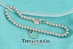 Return To Tiffany Co. Sterling Silver Blue Enamel Mini Heart Bead Bracelet 7