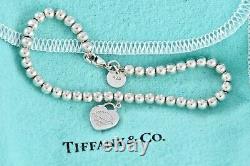 Return To Tiffany Co. Sterling Silver Blue Enamel Mini Heart Bead Bracelet 7