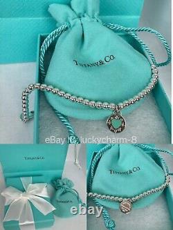 Return To Tiffany round tag with blue enamel heart Silver Bead Bracelet 7in New