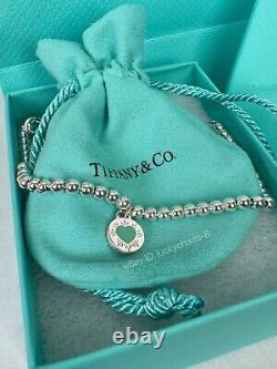 Return To Tiffany round tag with blue enamel heart Silver Bead Bracelet 7in New