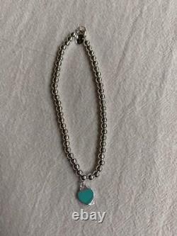 Return to Tiffany & Co Blue Enamel Heart Tag Bead Bracelet 7 with box & pouch #3