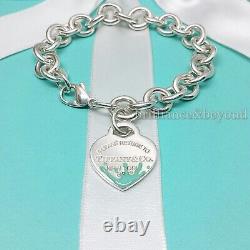 Return to Tiffany & Co. Heart Tag Blue Enamel Splash Bracelet 925 Silver 7.25in