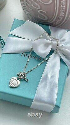 Return to Tiffany Love Blue Enamel Heart Tag Charm Toggle Bracelet