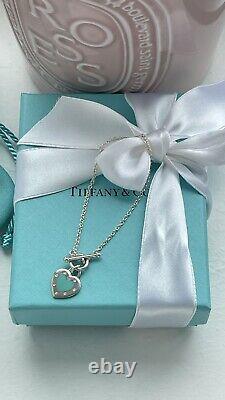 Return to Tiffany Love Blue Enamel Heart Tag Charm Toggle Bracelet