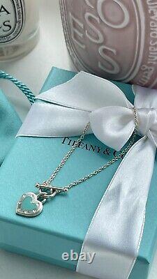 Return to Tiffany Love Blue Enamel Heart Tag Charm Toggle Bracelet