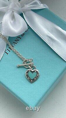 Return to Tiffany Love Blue Enamel Heart Tag Charm Toggle Bracelet