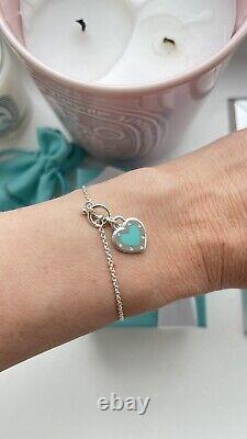 Return to Tiffany Love Blue Enamel Heart Tag Charm Toggle Bracelet