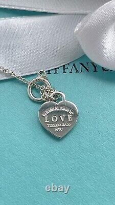 Return to Tiffany Love Blue Enamel Heart Tag Charm Toggle Bracelet