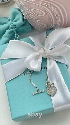 Return to Tiffany Love Blue Enamel Heart Tag Charm Toggle Bracelet