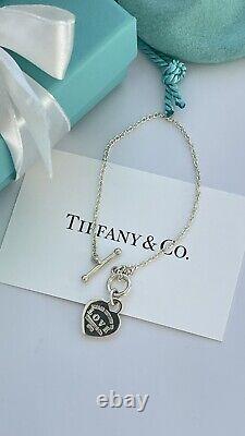 Return to Tiffany Love Blue Enamel Heart Tag Charm Toggle Bracelet NEW