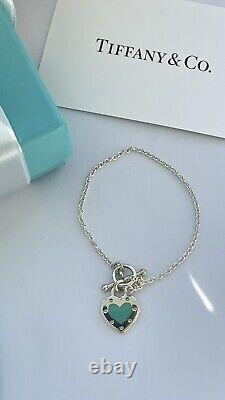 Return to Tiffany Love Blue Enamel Heart Tag Charm Toggle Bracelet NEW