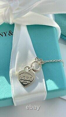 Return to Tiffany Love Blue Enamel Heart Tag Charm Toggle Bracelet NEW