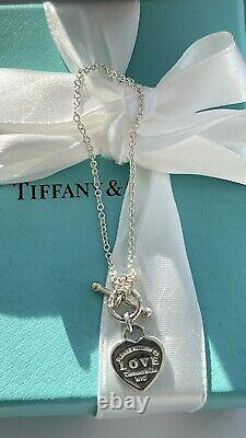 Return to Tiffany Love Blue Enamel Heart Tag Charm Toggle Bracelet NEW