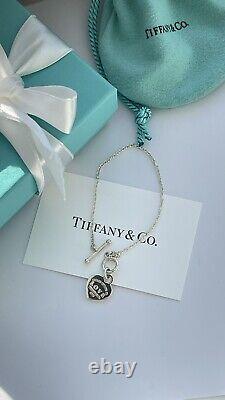 Return to Tiffany Love Blue Enamel Heart Tag Charm Toggle Bracelet NEW