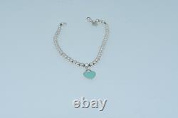 Return to Tiffany Mini Blue Enamel Heart Tag Bead Bracelet in Silver 7.5