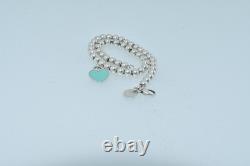 Return to Tiffany Mini Blue Enamel Heart Tag Bead Bracelet in Silver 7.5
