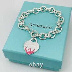 Return to Tiffany Pink Enamel Color Splash Heart Tag Charm Bracelet Blue Box