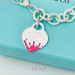 Return to Tiffany Pink Enamel Color Splash Heart Tag Charm Bracelet Blue Box