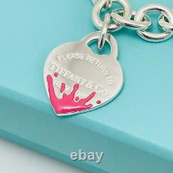Return to Tiffany Pink Enamel Color Splash Heart Tag Charm Bracelet Blue Box