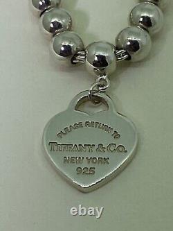 Return to Tiffany (T&Co) Blue Heart Tag Bead Bracelet, 925 Sterling Silver