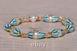 Robins Egg Blue Enamel and Pearl Italian Made Bracelet