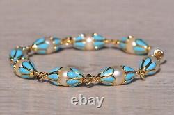 Robins Egg Blue Enamel and Pearl Italian Made Bracelet