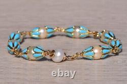 Robins Egg Blue Enamel and Pearl Italian Made Bracelet