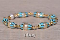 Robins Egg Blue Enamel and Pearl Italian Made Bracelet