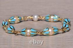 Robins Egg Blue Enamel and Pearl Italian Made Bracelet