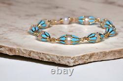 Robins Egg Blue Enamel and Pearl Italian Made Bracelet