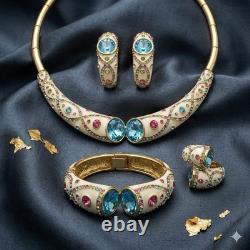 Ross-Simmons Enamel Rhinestone Necklace Earrings Ring Clamper Bracelet