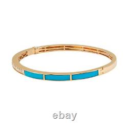 Round Cut Diamond & Blue Enamel Bangle Bracelet 18K Yellow Gold 0.73Cttw