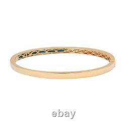 Round Cut Diamond & Blue Enamel Bangle Bracelet 18K Yellow Gold 0.73Cttw
