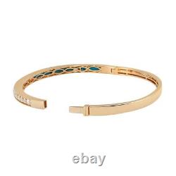 Round Cut Diamond & Blue Enamel Bangle Bracelet 18K Yellow Gold 0.73Cttw