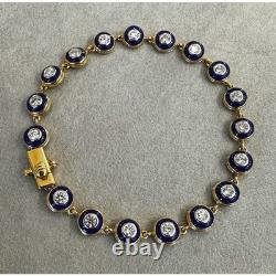 Round Diamond and Blue Enamel Line Bracelet in 10K Yellow Gold Over 7.25 Women Round Diamond and Blue Enamel Line Bracelet in 10K Yellow Gold Over 7.25 Women