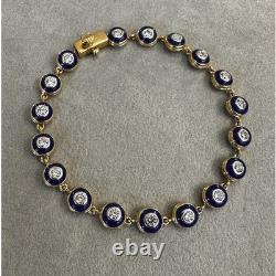 Round Diamond and Blue Enamel Line Bracelet in 10K Yellow Gold Over 7.25 Women Round Diamond and Blue Enamel Line Bracelet in 10K Yellow Gold Over 7.25 Women