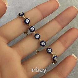 Round Diamond and Blue Enamel Line Bracelet in 10K Yellow Gold Over 7.25 Women Round Diamond and Blue Enamel Line Bracelet in 10K Yellow Gold Over 7.25 Women