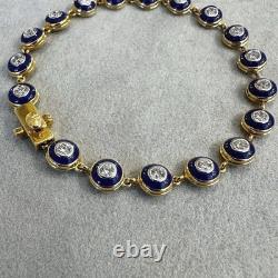 Round Diamond and Blue Enamel Line Bracelet in 10K Yellow Gold Over 7.25 Women Round Diamond and Blue Enamel Line Bracelet in 10K Yellow Gold Over 7.25 Women