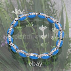 Round H/SI Pave Diamond Cowry Charm Bracelet Blue Enamel 10k White Gold 1.90Ct