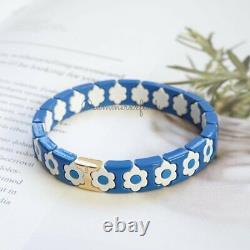 Roxanne Assoulin Bracelet Cornflower Bracelet Blue & White Flower Enamel Stretch