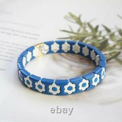 Roxanne Assoulin Bracelet Cornflower Bracelet Blue & White Flower Enamel Stretch