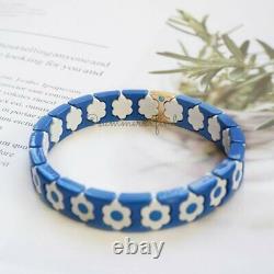 Roxanne Assoulin Bracelet Cornflower Bracelet Blue & White Flower Enamel Stretch