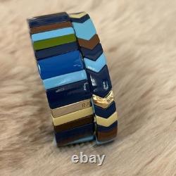 Roxanne Assoulin Enamel Tile Stretch Bracelet Set of 2 Navy Blue Chevron Gold
