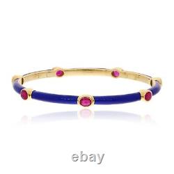 Ruby Gemstone Bangle 18k Yellow Gold Bracelet Blue Enamel July Birthstone 2.35Ct