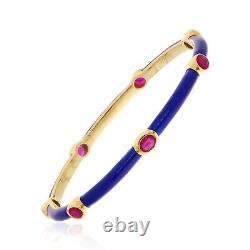 Ruby Gemstone Bangle 18k Yellow Gold Bracelet Blue Enamel July Birthstone 2.35Ct
