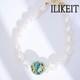 S925 Silver 18k Gold Plated Pearl Bracelet With Blue Green Enamel & Hollow Bead