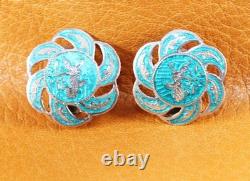 SIAM Nielloware Blue Enamel Bracelet Brooch Earrings Set of 3 Sterling Silver