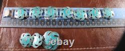 SIAM Nielloware Blue Enamel Bracelet Brooch Earrings Set of 3 Sterling Silver